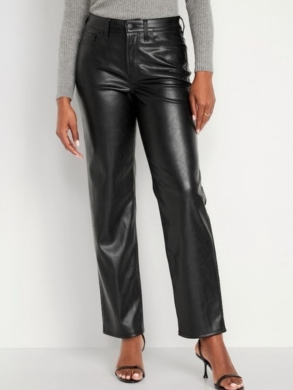 Old Navy O.G. Straight High Rise Faux Leather Pants Black Size 8